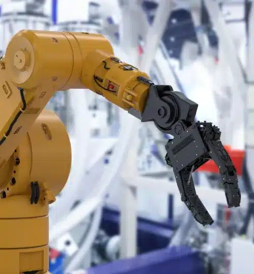 Industrial robotic arm in a factory setting