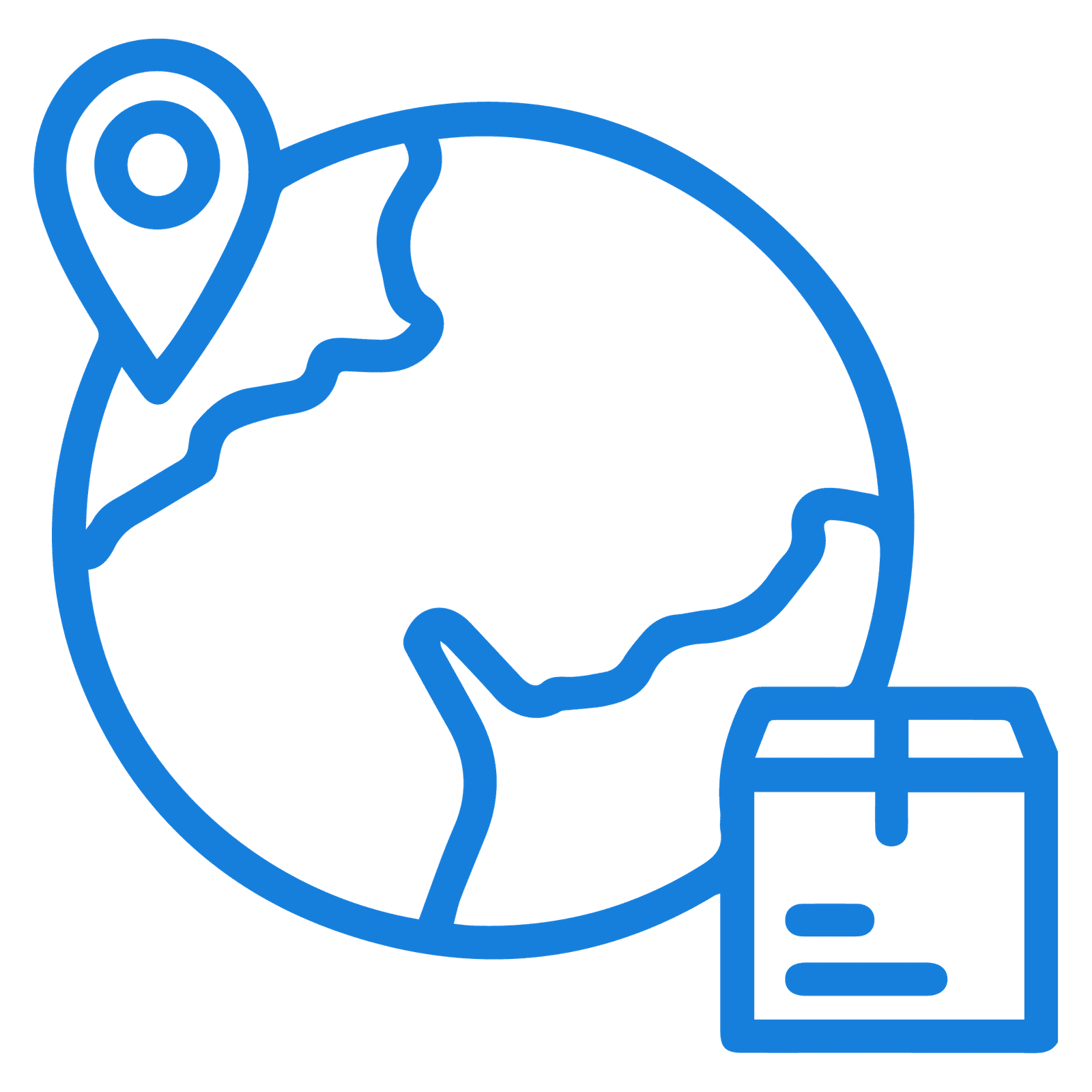 Global shipping icon with location marker and package